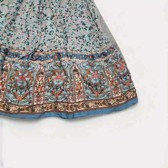 Floral Maxi Dress Women's XL Blue Pink Smocked Back Ric Rac Straps Boho Summer - Picture 3 of 10